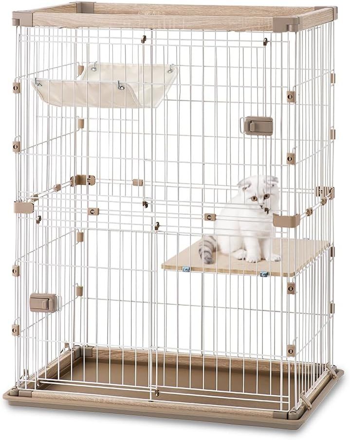 猫 ケージ ウッディ 2段 高さ120×幅90×奥行60cm ライトナチュラル PWCR-962V