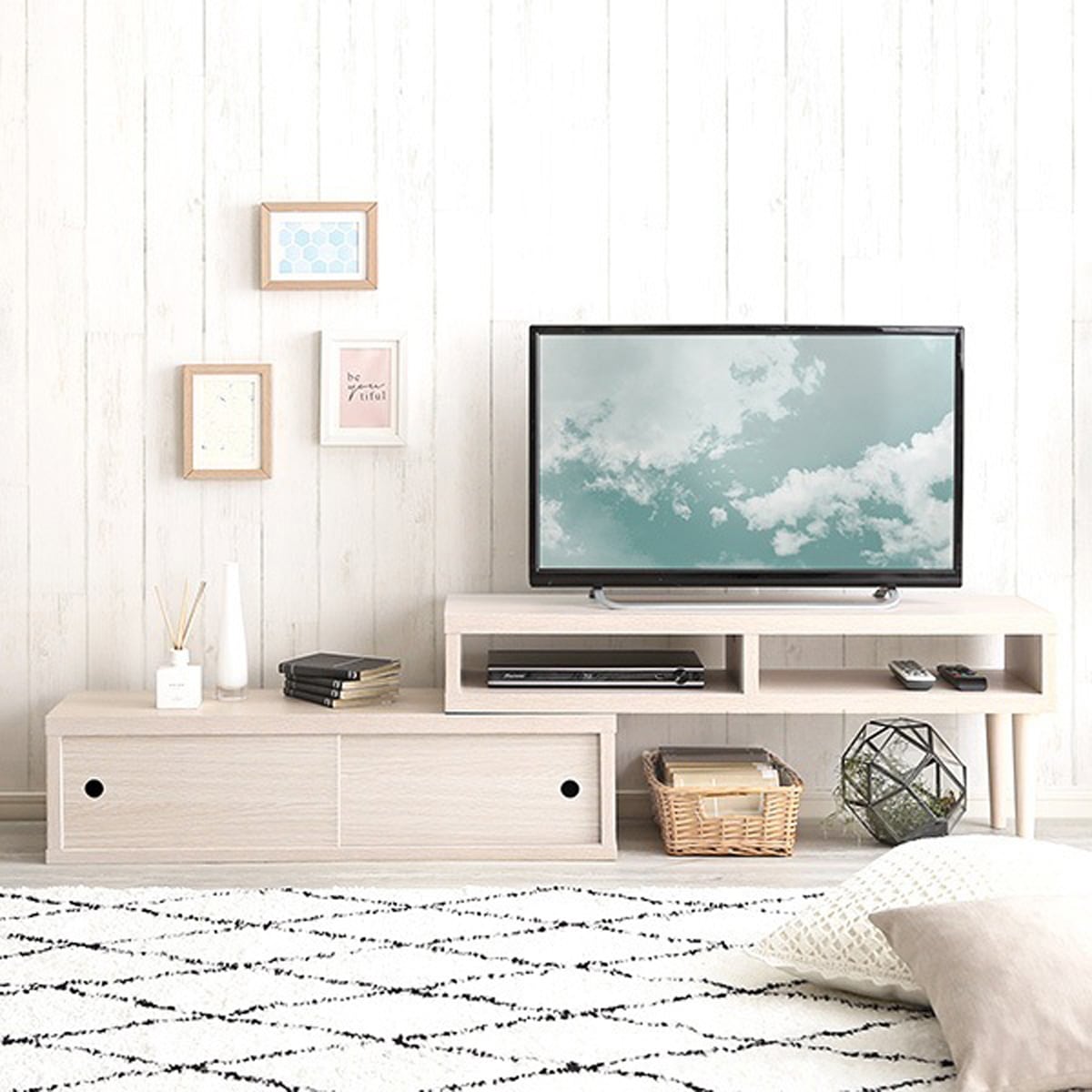 伸縮式テレビ台 引き戸タイプ 完成品 コーナーテレビ台 収納 ローボード TVラック シンプル 10,065円