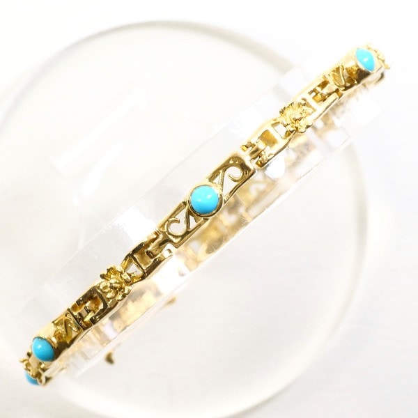 K18 18金 YG イエローゴールド ブレスレット ターコイズ カード鑑別書 ジュエリー 中古