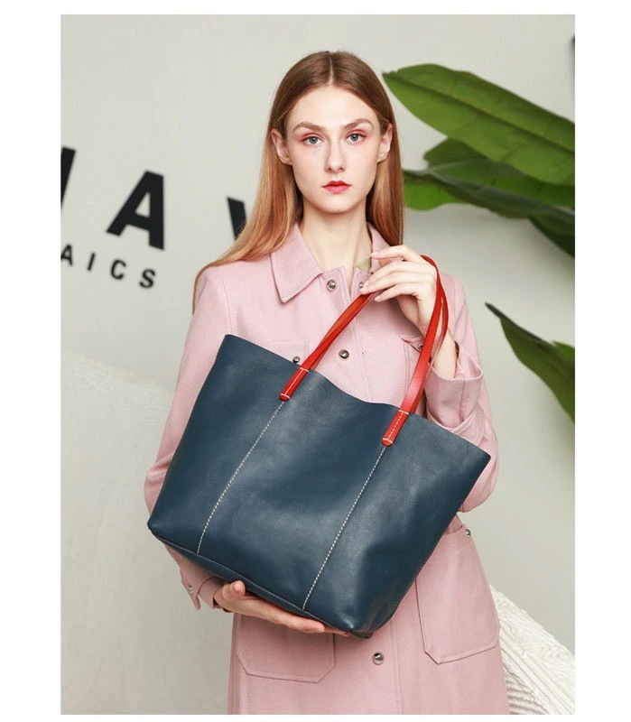 本革 トートバッグ 大容量 A4サイズ レディース 20代50代 インナーバッグ付き 肩掛け/斜め掛け シンプル おしゃれ 上品 高級 通勤 通学 ビジネス ブラック/ブルー 母の日 誕生日 バレンタ