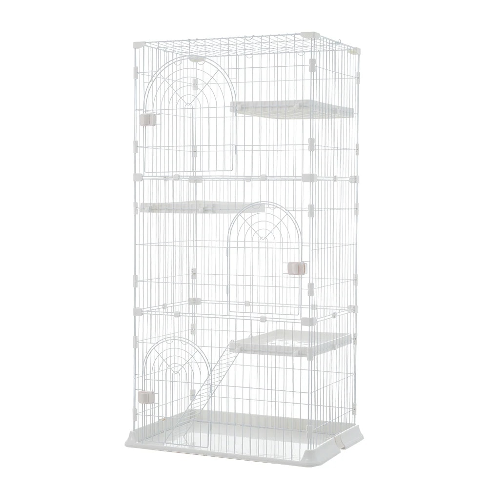 おしゃれ 猫 ケージ キャットケージ 3段 猫ゲージ おしゃれ キャットハウス ネコ ハウス 多段 留守番 保護 脱走防止 多頭飼いペットケージ【ホワイト】【M サイズ】