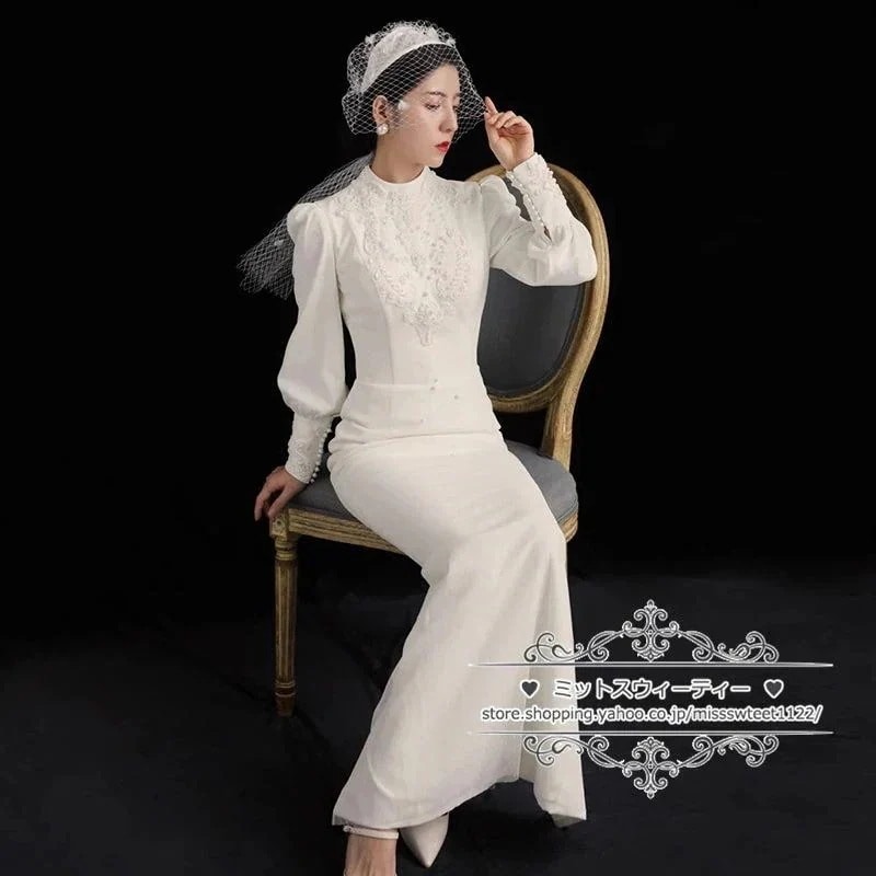 【送料無料】ウェディングドレス二次会結婚式ブライダル長袖秋冬レトロフォト前撮り花嫁リゾートウェディング記念撮影ウエディングドレスガーデンウエディング 7,816円