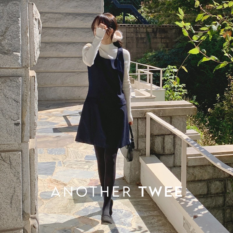 [top0600] 韓国ファッションスクエアスリーブレスミニワンピース