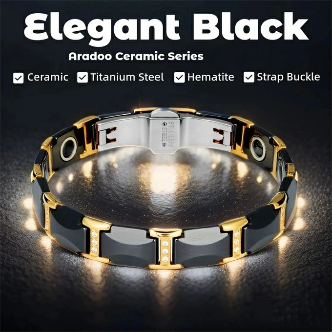 セラミックとスチールのヘマタイトブレスレット,痩身,磁気療法用ストラップ,バックル付き エネルギーマグネット付き ストレス解消 痩身 ボディエネルギーヨガ減量疲労緩和療法瞑想 癒しの石