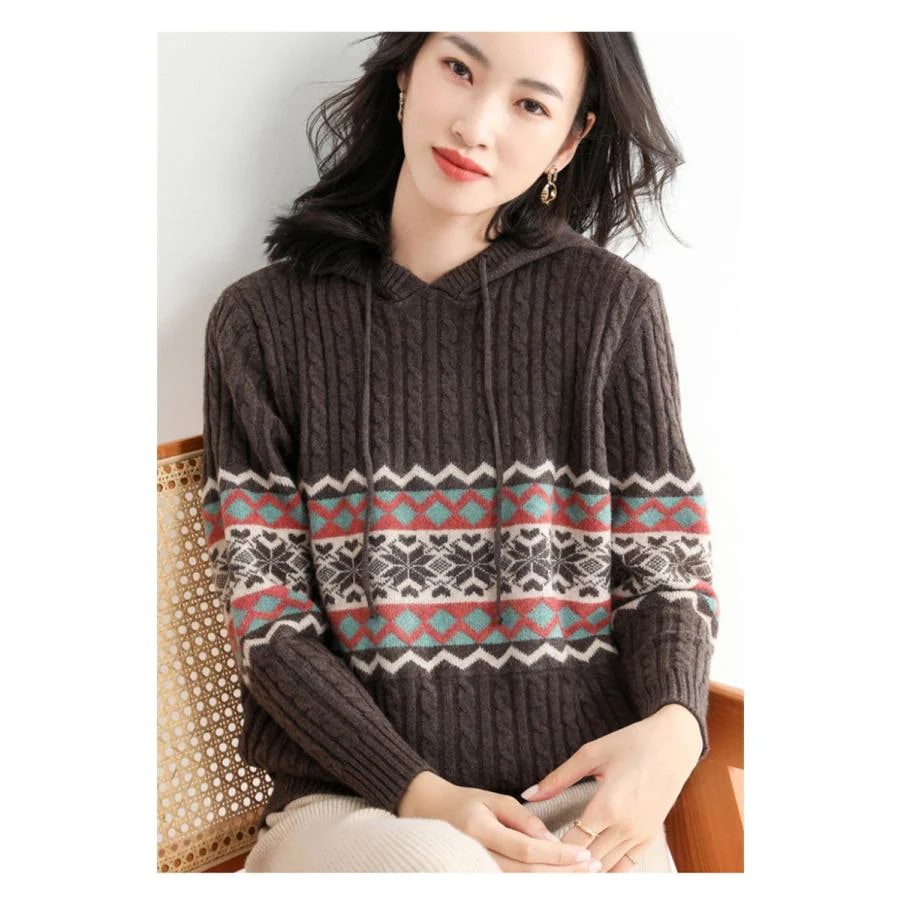 ニットニットパーカーニットセーター花柄レディース長袖トップス韓国風お洒落体型カバー丸首カジュアルニットウェア上品綺麗