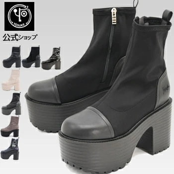 【公式SHOP特典キズ補修液付】 ヨースケ YOSUKE 厚底 ストレッチブーツ レディース ショート 10cm厚底ヒール 靴