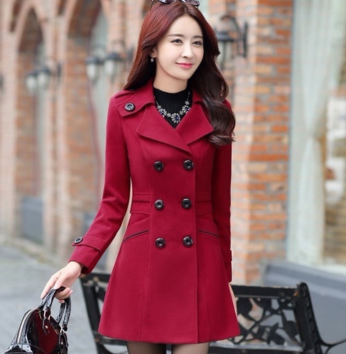 5202.大きめボタンきれいめトレンチコート（レッド）2019 春夏 sale 春夏 sale アウター ジャケット 美ライン おしゃれ きれいめ オフィス ビジネス お出かけ パーティー 女子会 普