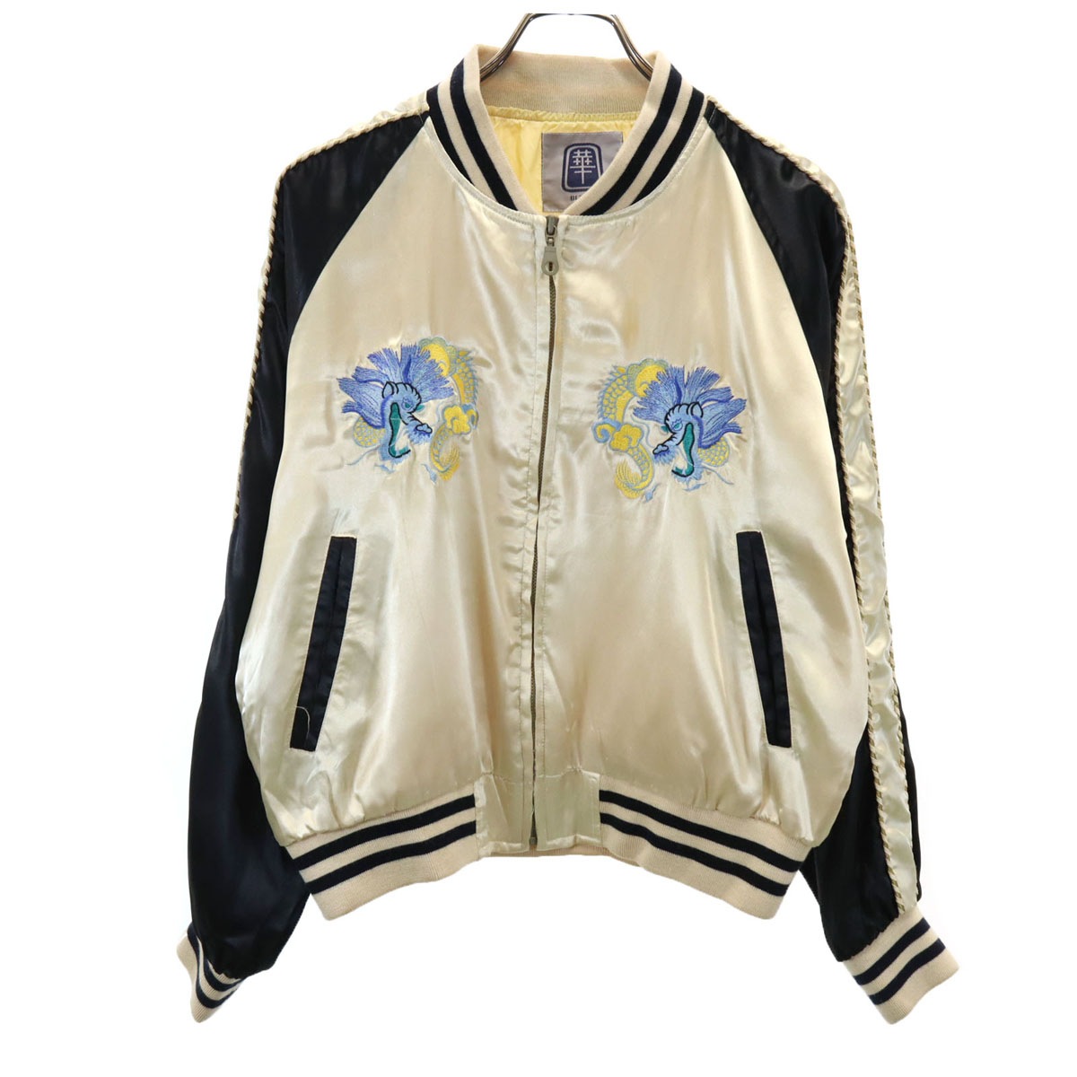 BLEICK 華 JAPANマップ刺繍 スカジャン M シャンパンゴールド 和柄 龍 メンズ 古着