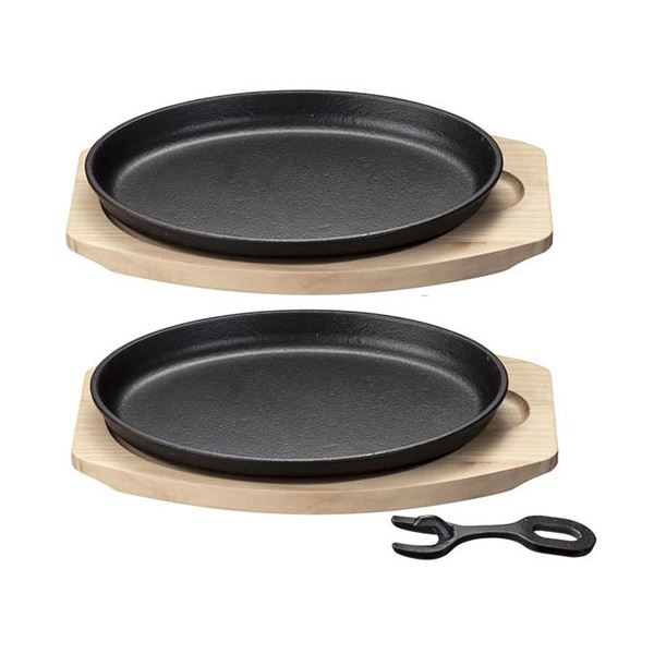 イシガキ産業 鉄鋳物 大判ステーキ皿2枚組 敷板/ハンドル付 4545