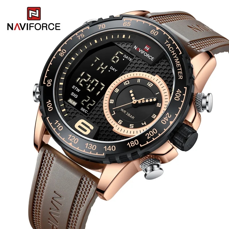 コネクテッドウォッチnaviforce 男性用 シリコンストラップ デジタルクロノグラフ クォーツ 発光 防水 スポ