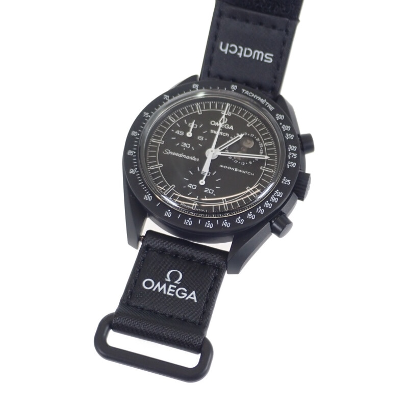 【Sランク】 スピードマスター ミッション トゥ ザ ムーンフェイズ SO33B700 腕時計 セラミック ナイロン ブラック クオーツ ブラック文字盤 メンズ 【ISEYA】
