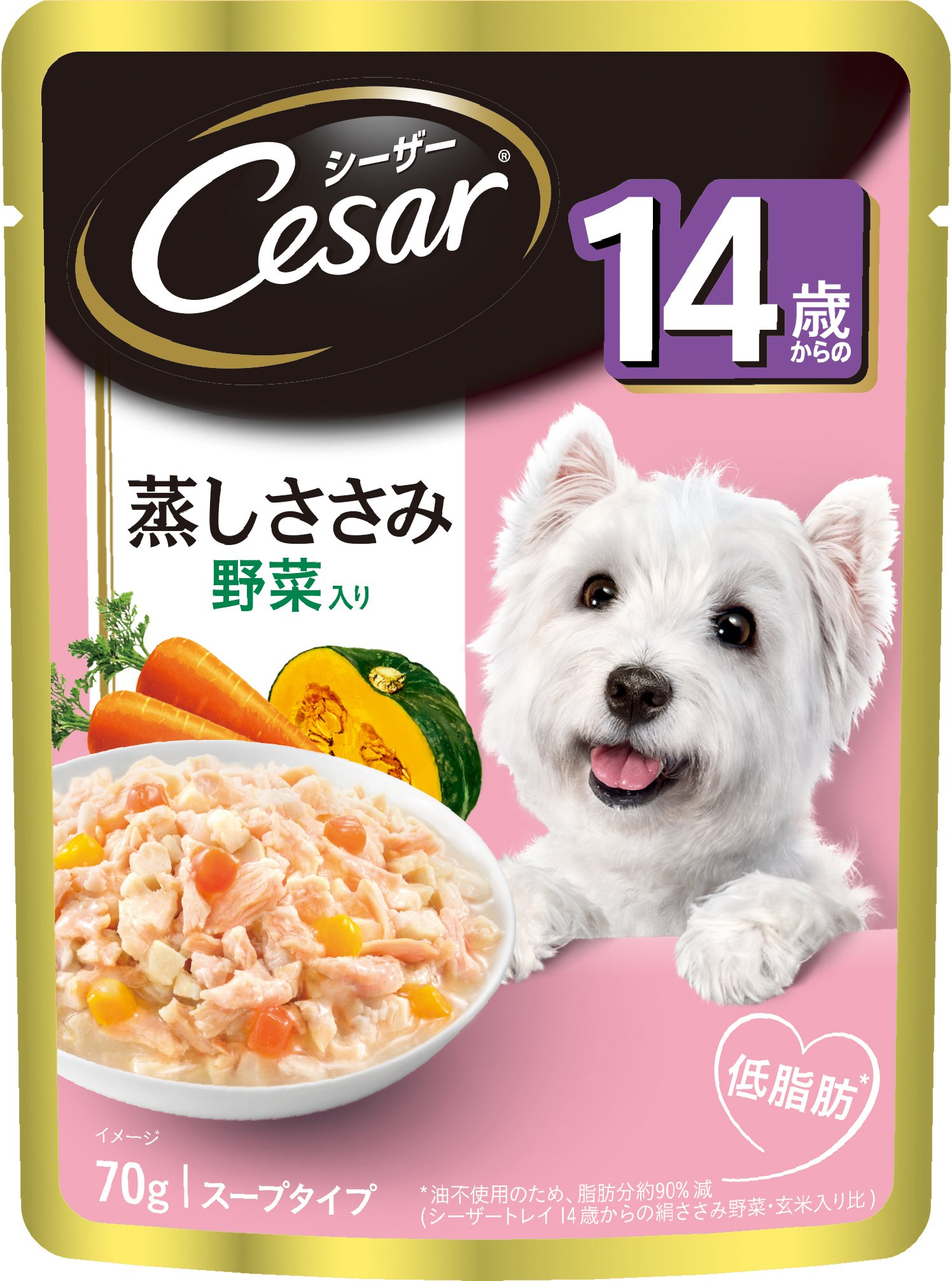 シーザー パウチ 14歳からの シニア犬用 70g×160袋 ごろっと蒸しささみ 彩り野菜入り 低カロリー 低脂肪 スープタイプ 高齢期 ウェットフード ドッグフード 犬 Cesar 大容量 ケース販
