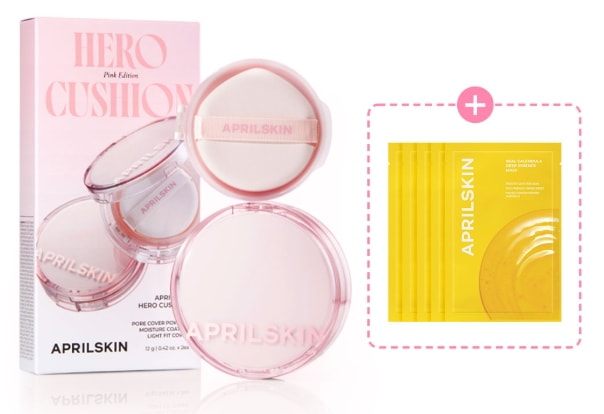 ヒーロークッション ピンクエディション 本品+リフィル+カレンデュラ水分マスク 5枚