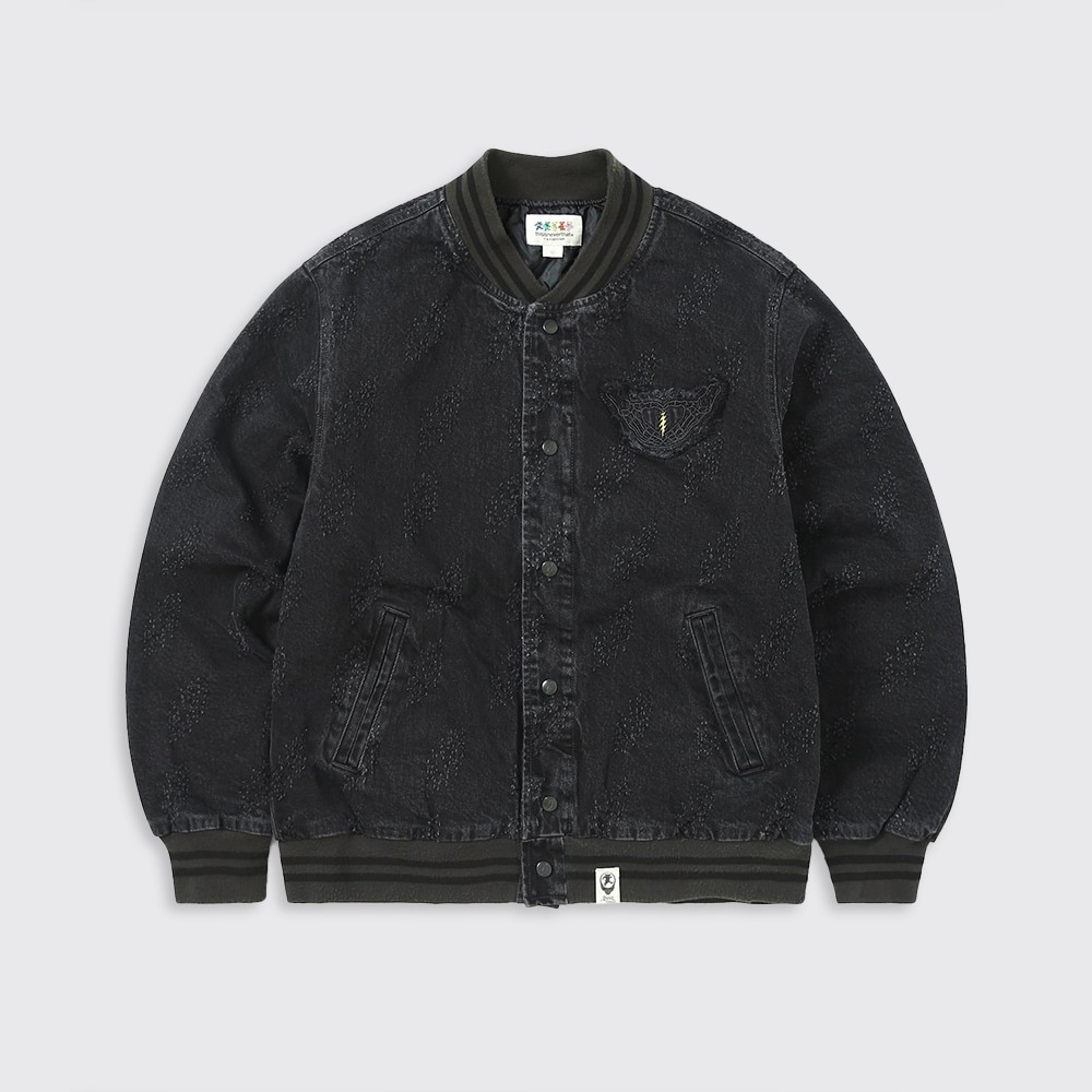 【THISISNEVERTHAT】 GD LIGHTING DENIM VARSITY JACKET : BLACK
