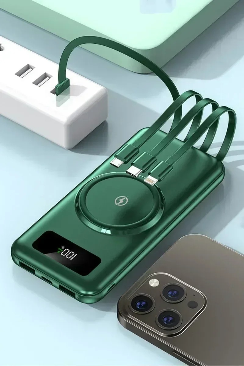 大容量ワイヤレスパワーバンク,200000 mAh,急速充電,ユニバーサル,内蔵ケーブル,モバイル電源 - 509