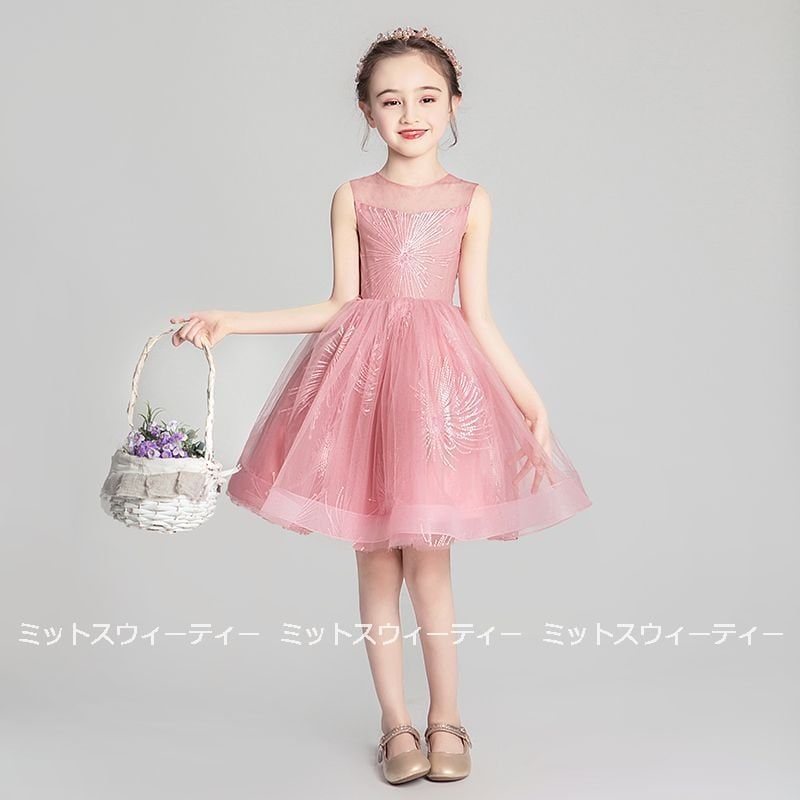 子供 ドレス ピアノ発表会 袖なし/袖あり 女の子 ワンピース 衣装 ミニドレス ピンク 結婚式 コ