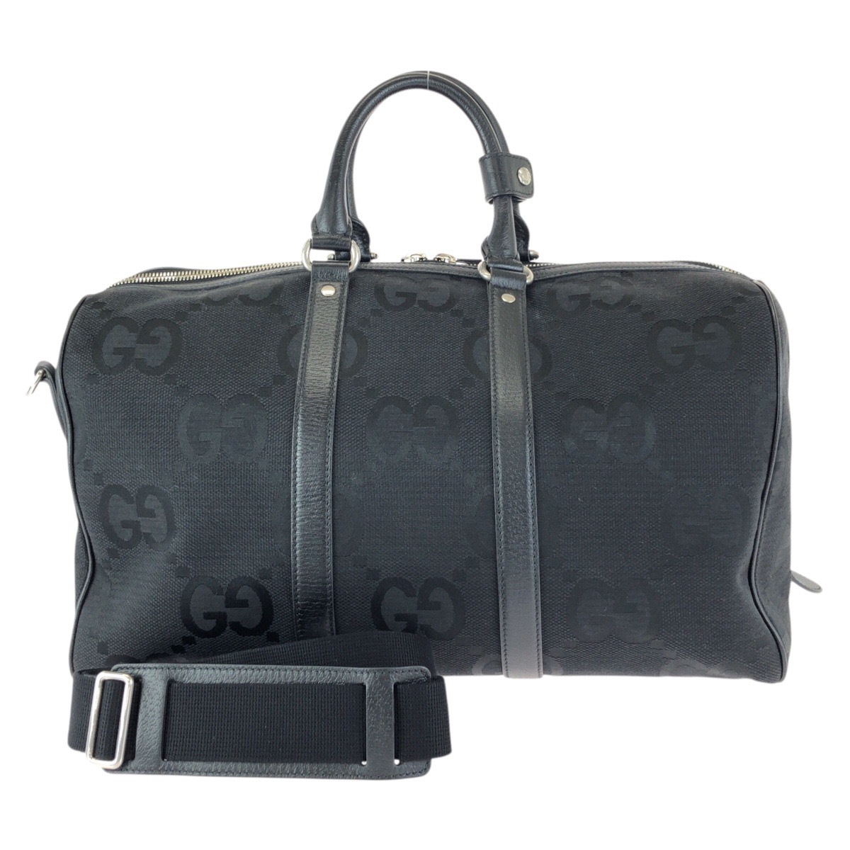 美品 ジャンボGG ２way ブラック 黒 シルバー金具 GGキャンバス/レザー 739581 ボストンバッグ ダッフルバッグ ショルダーバッグ メンズ 601999