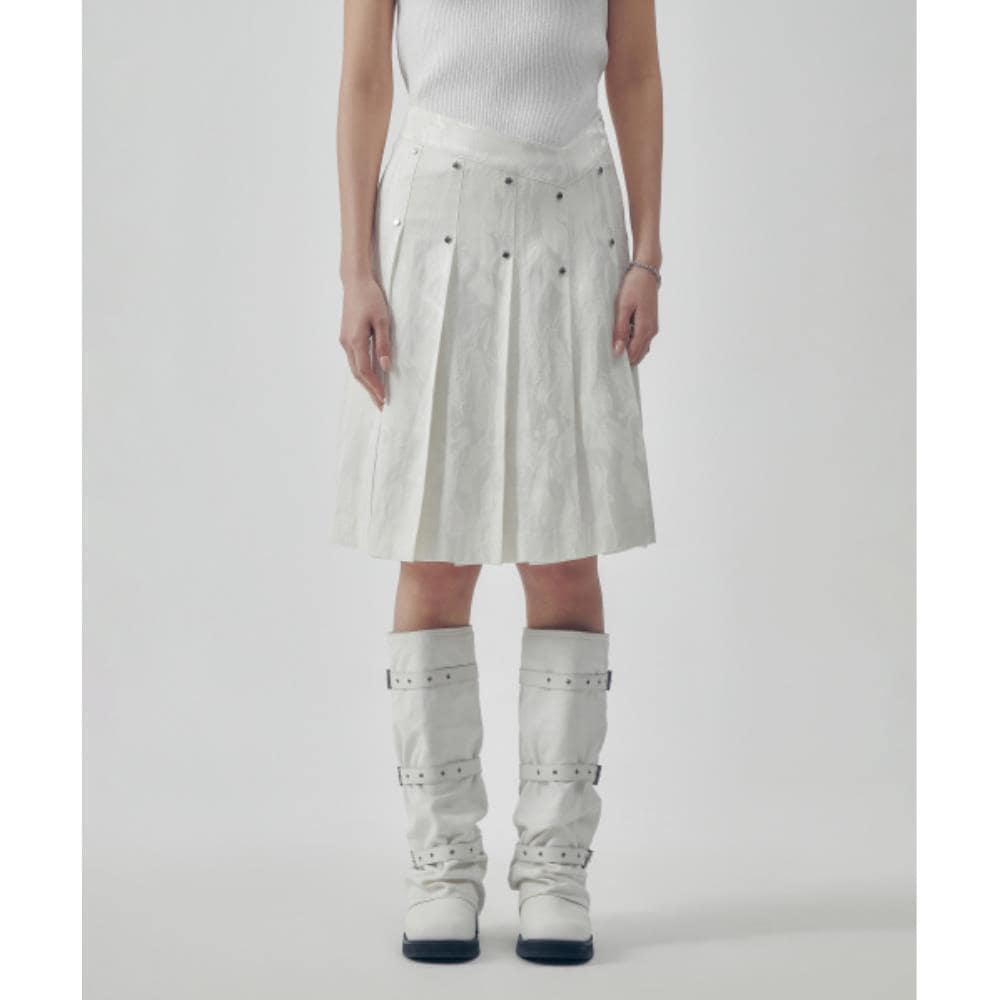 TREEMINGBIRD Marble Rivet Pleated Skirt Ivory TM2535SK