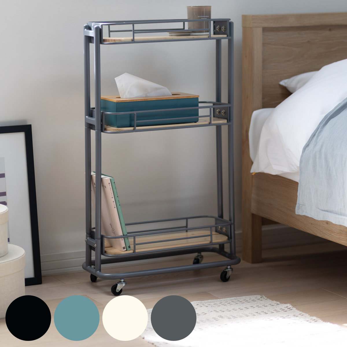 キッチンワゴン 3段 スリム スチールフレーム 幅44.5cm スリムワゴン キッチン収納 ラック ワゴン 収納ラック 収納 スチールラック スチールワゴン すき間収納 キッチン ランドリー