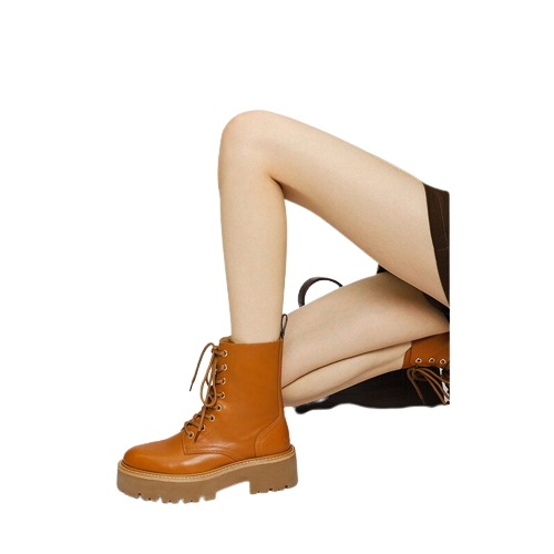 マーチンブーツ太ヒール厚底薄短靴紐大黄ブーツ短筒英倫秋冬