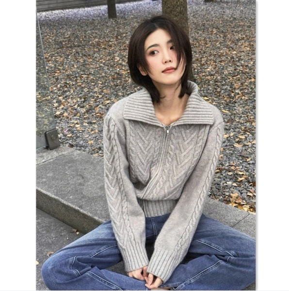 セーター カーディガン ジャケット 袖あり 長袖 ジッパー ジップ 襟付き ファスナー ニット 快適 着心地 かわいい 大人可愛い シンプル カジュアル 大人 おしゃれ お洒落 かっこいい レトロ 4,932円