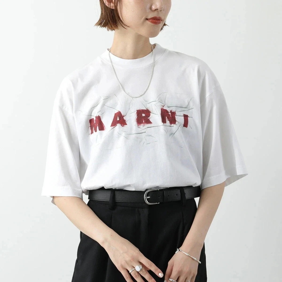 MARNI マルニ Tシャツ HUMU0223PV USCW95 レディース 半袖 カットソー ロゴT コットン クルーネック LOW01/LILY-WHITE 【mega】