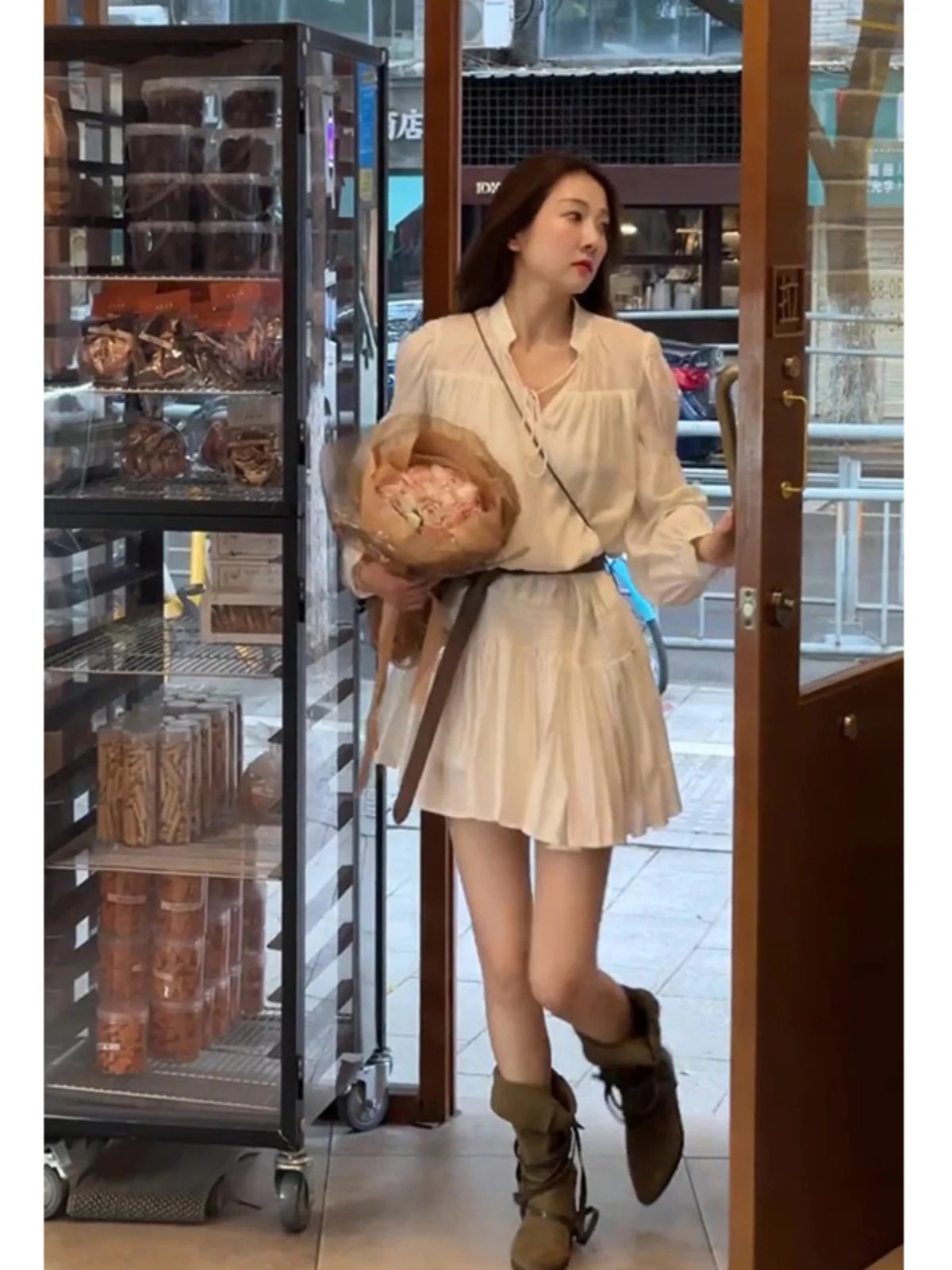 2024 Tiktok話題 チュニックワンピース 人気 ロングブラウス ベルト付き +ベスト ワンピース メガ割30%までに制限