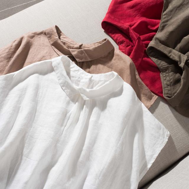 4色シャツブラウス 亜麻 綿麻通気性が良い ゆったりレディース 半袖 亜麻100％ リネン バックボタン体型カバー シンプル きれいめおしゃれ