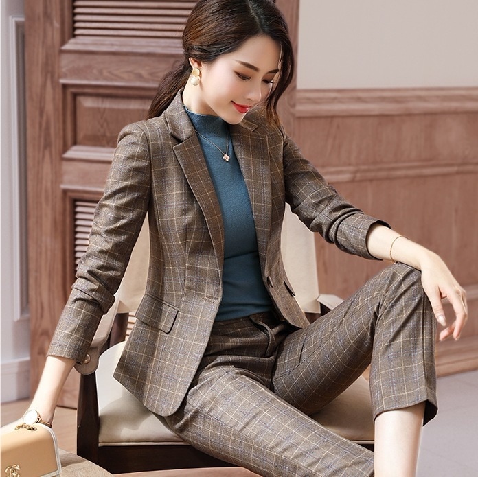 クラシカルスーツセットアップ レトロスーツ カジュアルスーツセット 紳士風チェックスーツセット ボトムス パンツ アウター ジャケット 上着 スーツ 袖あり 長袖 Vネック 襟付き スリム タイト 9,124円