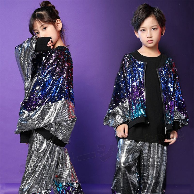キッズダンス衣装 スパンコール セットアップ 上下2点セット 女の子 男の子 子供ダンス キラキラ 4,950円