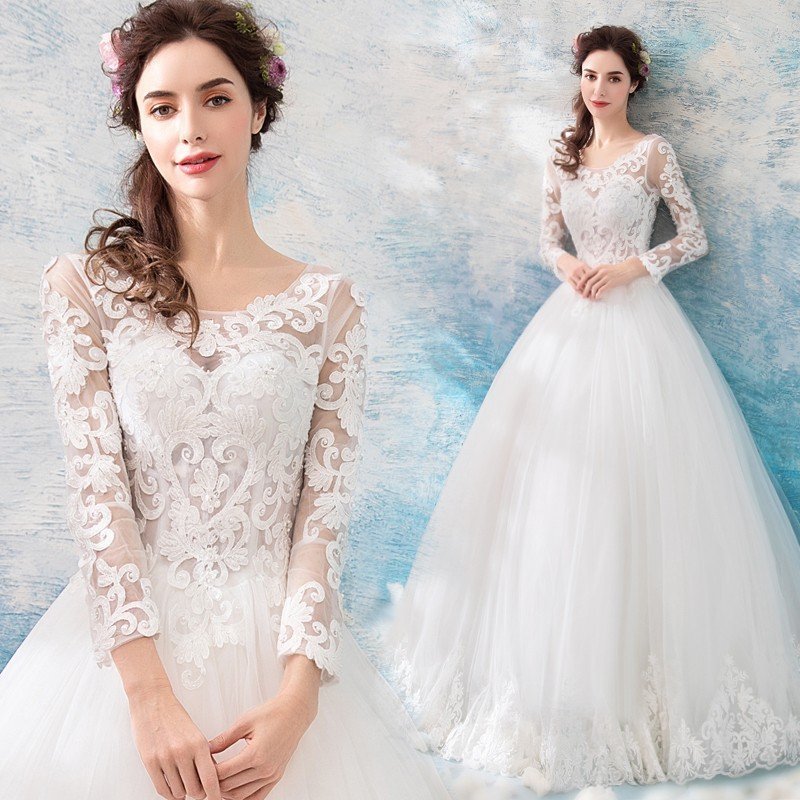 ウェディングドレス 安い 長袖 結婚式 ブライダル 花嫁 二次会 プリンセスラインドレス ロング 白 パーティードレス 披露宴 イブニングドレス フォーマル