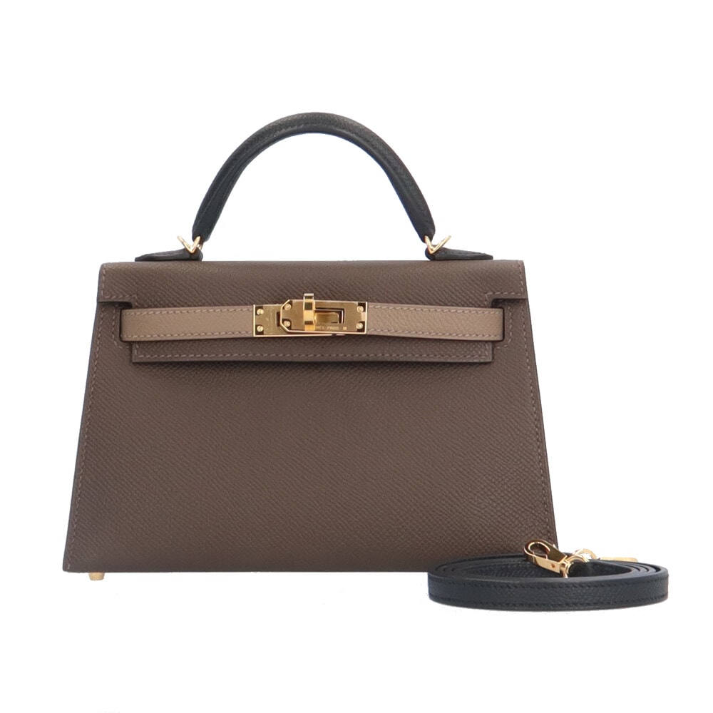 エルメス ミニケリー2トリコロール ショルダーバッグ レザー エコルセ/エトゥープ/ブラック HERMES 中古 美品 1,617,000円