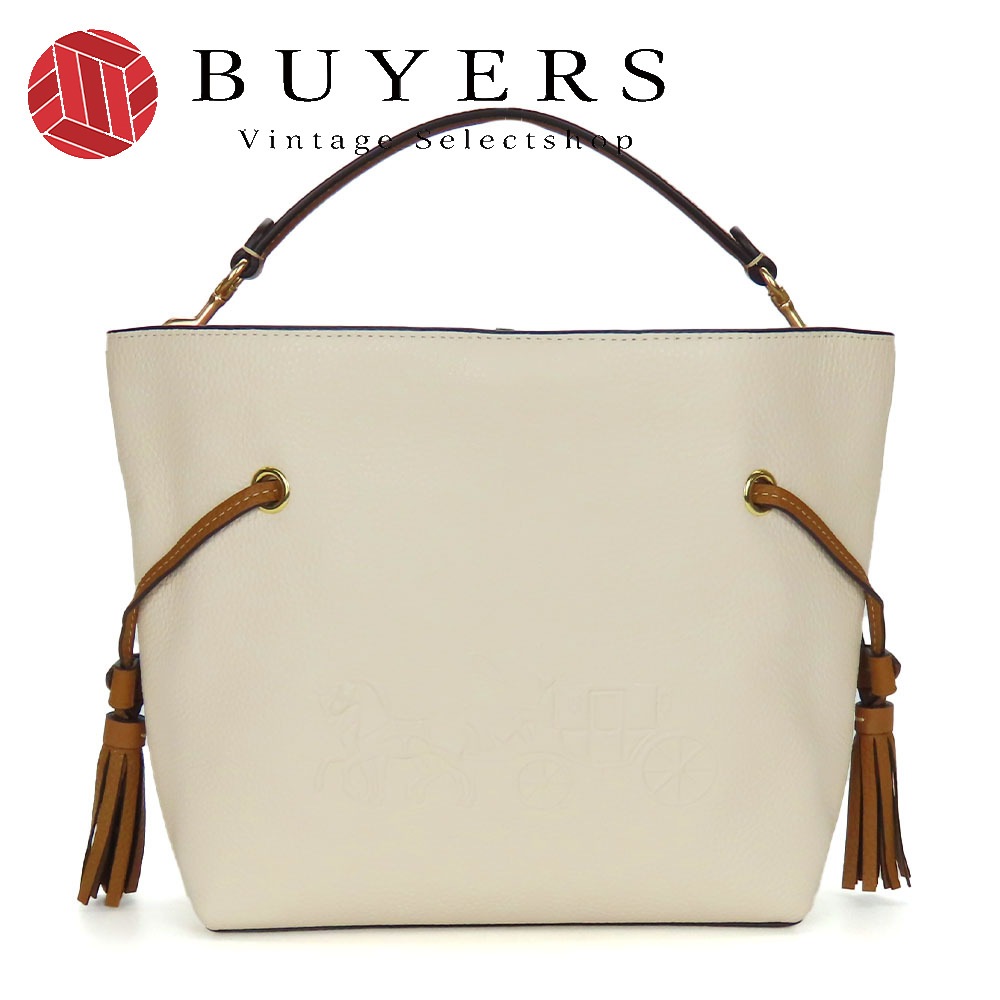 中古 ショルダーバッグ CA164 レザー ホワイト ブラウン ゴールド金具 2WAY カジュアル おしゃれ レディース 女性