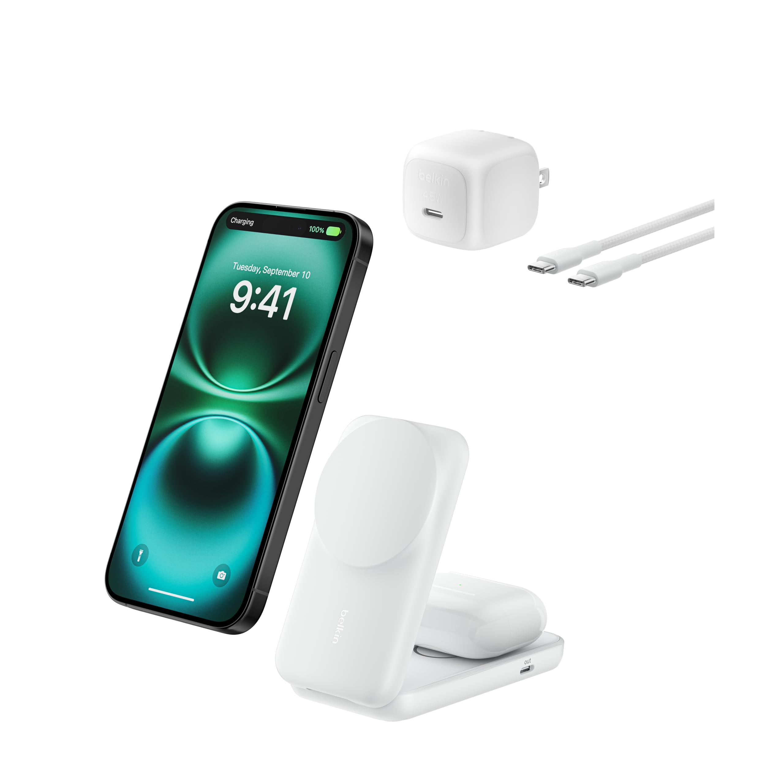 Belkin Qi2 25W Ultra Charge ワイヤレス充電器 世界初 25W 充電スタンド 2 in 1 スクエアモデル Qi2公式認証/MagSafe対応 急速充電対応 iPhone 1