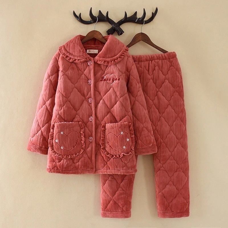 【急速出荷!】パジャマ綿パジャマ厚手パッド入りホームの大きいサイズ3層構造 ホームウェアセット