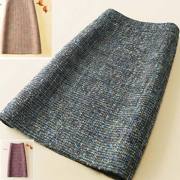 品質保証上質素材　大人タイトスカート　ツイード　ひざ丈上品　エレガンス　後ろスリット　入学式　セレモニー　大人　上品