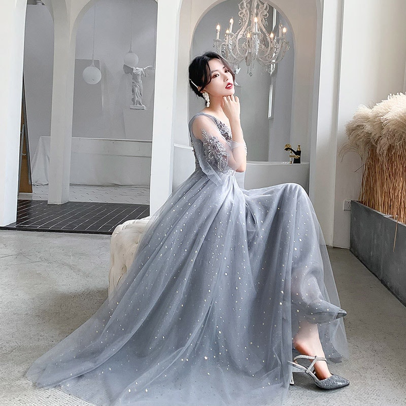 人気SALE ウェディングドレス カラードレス ウエディングドレス パーティードレス ブルー 演奏会 発表会ドレス 花嫁 イブニングドレス ブライダル 二次会ドレス ロングドレス エレガント Vネック