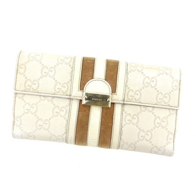 長財布 Wホック グッチシマ ベージュ オフホワイト 中古