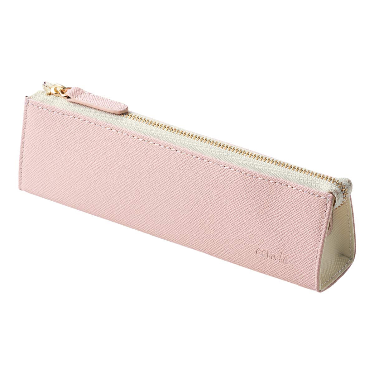 (コラーレ) corale ペンケース 革 レディース 三角 シンプル 大人 おしゃれ 本革 筆箱 ファスナー (サクラピンク×アイボリーホワイト)