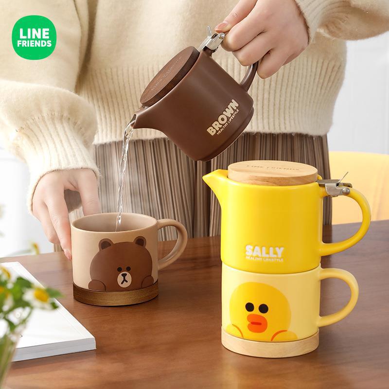 line friends軽量で高級なセラミックティーポットセット家庭用ティーブリューカップ大容量のカンフーティーセットシングルポット