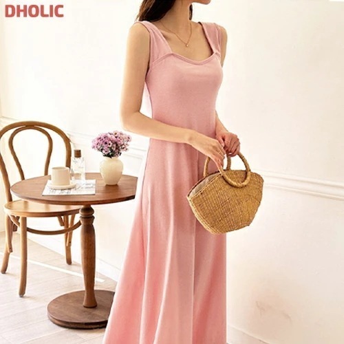 ハートネックロングフレアノースリワンピース