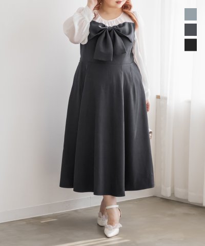 大きいサイズ レディース LL 3L 4L XL XXL XXXL CLETTEオリジナルレイヤード風リボンワンピース