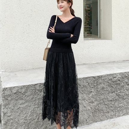 ワンピース デート ミモレ ミモレ丈 袖あり 長袖 レース かわいい 大人可愛い きれいめ シンプル カジュアル 大人 上品 おしゃれ お洒落 主役級 存在感 春 秋 10代 20代 30代