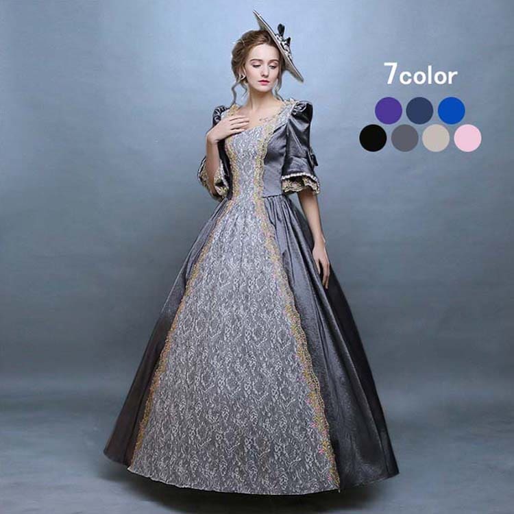 中世貴婦人風 ドレス 中世 オーダーメイド可 帽子追加可 パーティー コスチューム 衣装 中世ヨーロッパ 豪華な女王 演出 パーティードレス ウェディングドレス パニエ追加可 黒 紺 紫 青 アイボリ