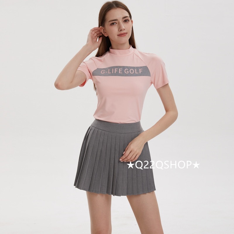 ゴルフウェア レディース スポーツウェア ゴルフスカート プリーツスカート Tシャツ 半袖 スカート 上下セット 大きいサイズ ピンク グレー 春夏 速乾 韓国風 おしゃれ