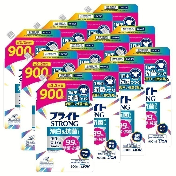 【人気商品】漂白剤 酸素系漂白剤 詰め替え用 【12個セット】ブライトSTRONG 漂白&抗菌ジェル つめかえ用 900ml ライオン (D) メガ割