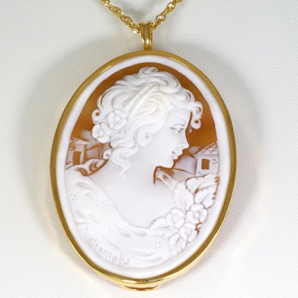 K18 18金 YG ネックレス ブローチ シェルカメオ カード鑑別書 ジュエリー 中古