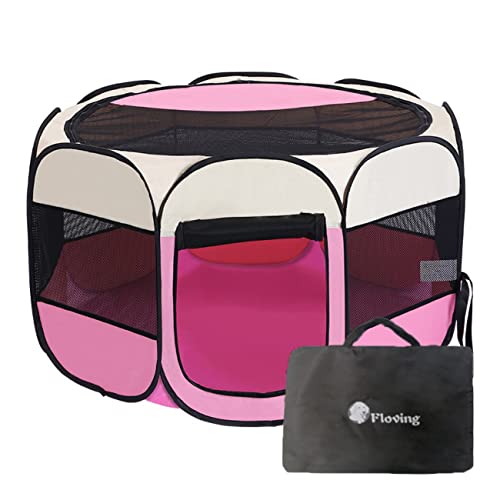 Floving 八角形ペット 折りたたみサークル プレイサークル ペットテント ペットハウス ペット用ケージ サークル ケージ アウトドア コンパクト 屋外 屋内 犬 メッシュサークル お出かけ用品