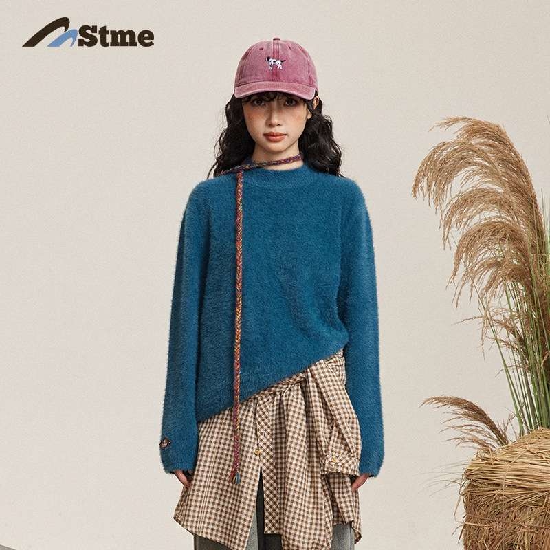 早乙女慶子 Saotome 日本レトロ ルーズ イミテーション ミンク ベーシック 薄手 スタイル セーター ベース シャツ