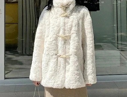 アウター高級感 厚手 ホーンバックル アウター 皮毛一体アウター ジャケット トップス 開き襟 防寒カジュアアウター 韓国ファッション